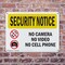 Signmission No Camera No Video No Cell Phone OSHA Security Notice Sign, Plastic, 10in W x 7in L, 2PK OS-2PACK-SN-P-710-L-11580 - alternate 2